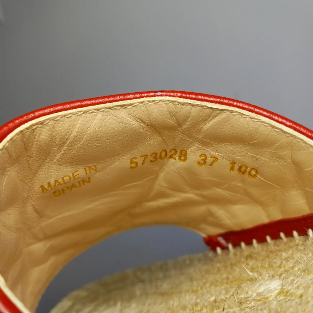 NEW GUCCI GG MARMONT MATELASSE LEATHER ESPADRILLE SANDALS RED/GOLD SZ 37 - Picture 11 of 16